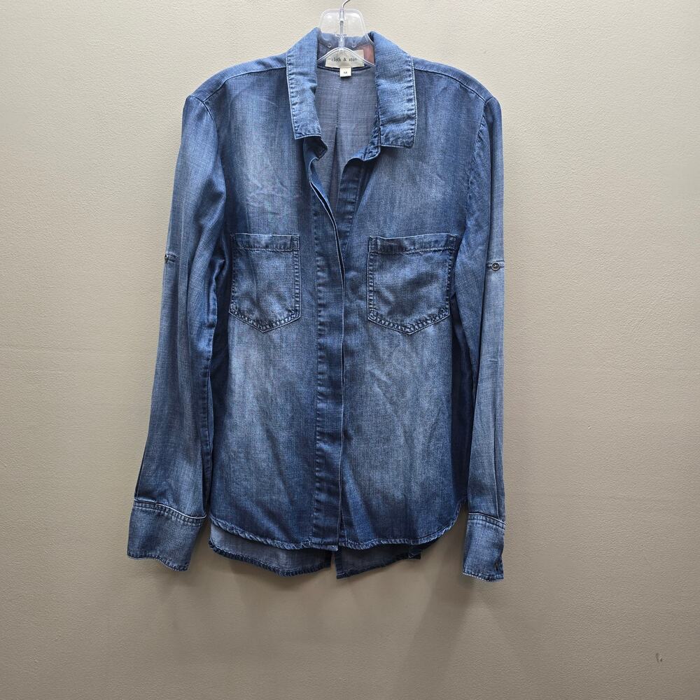 Cloth & Stone Long Sleeve Chambray Denim Shirt Split Back 100% Tencel Size Med